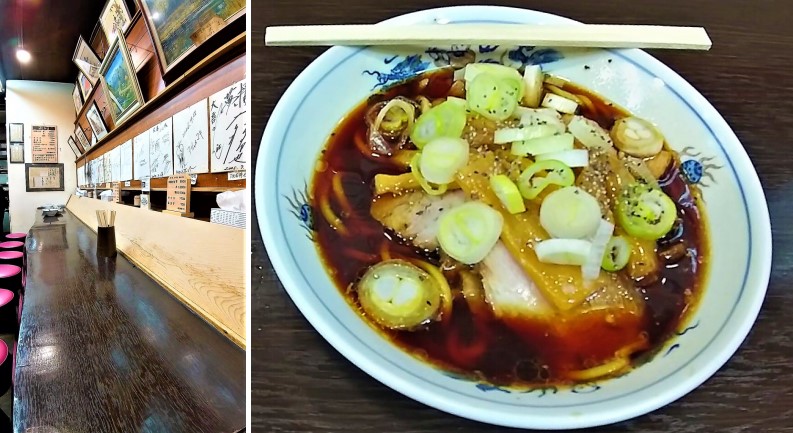 大喜店内とラーメン